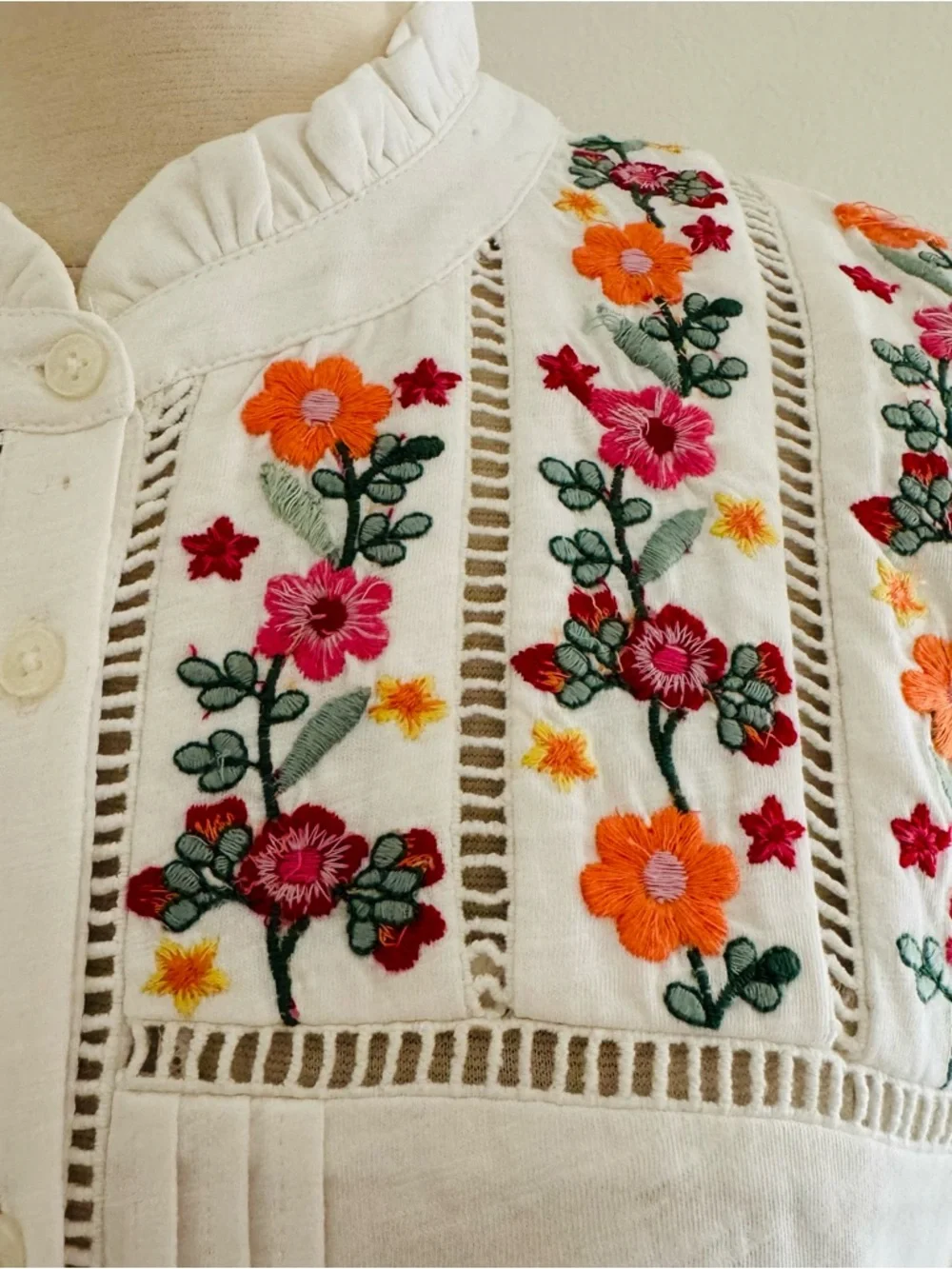 Boden Embroidered Floral Button Front Top - Picture 6 of 10